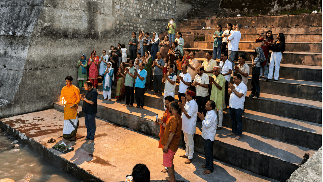 Evening prayer beside Alaknanda